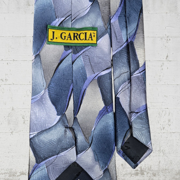 1990s Vintage J Garcia Blue Geometric Virtual Reality Abstract Silk Tie 4 x 61 - Picture 3 of 5